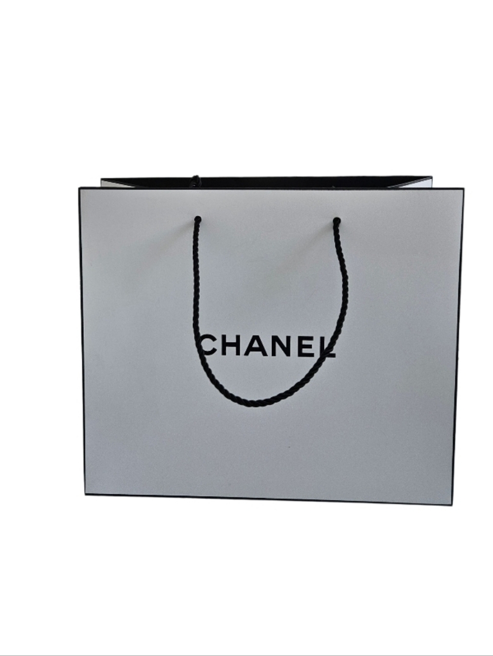 CHANEL White Shopping Paper  Bag with Black Logo and Handles